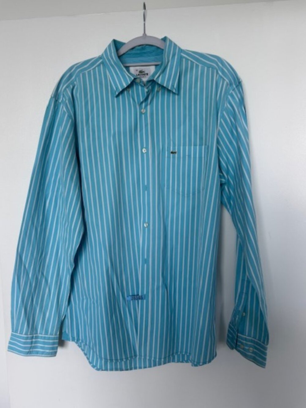 Lacoste Mens LS Button Down Shirt Size 42 (US size Large) Light Blue & White